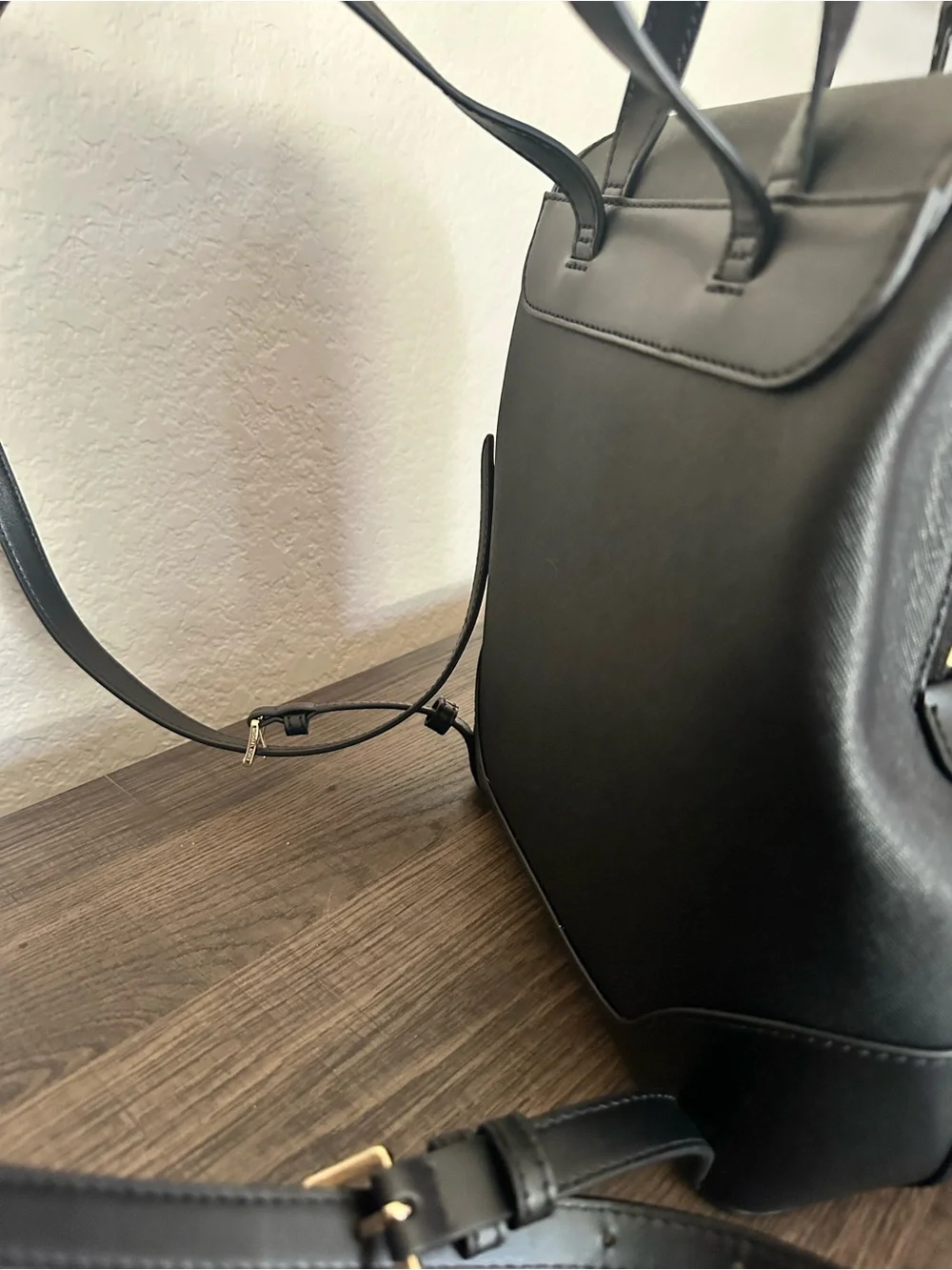 Michael Kors Black Saffiano Leather Mini Backpack with Gold Hardware